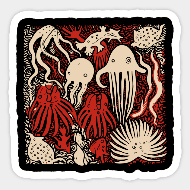 Underwater Lino Cut. Sticker by n23tees